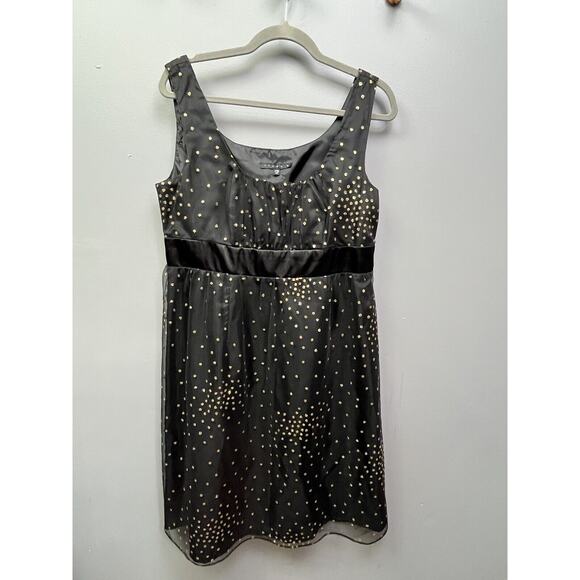 Tiana B Dress Womens 14 Black and Gold Metallic Polka Dot Spaghetti straps Y2K‎ - Picture 1 of 6